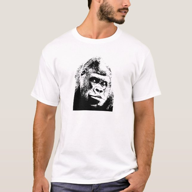 Black White Pop Art Gorilla T-Shirt (Front)