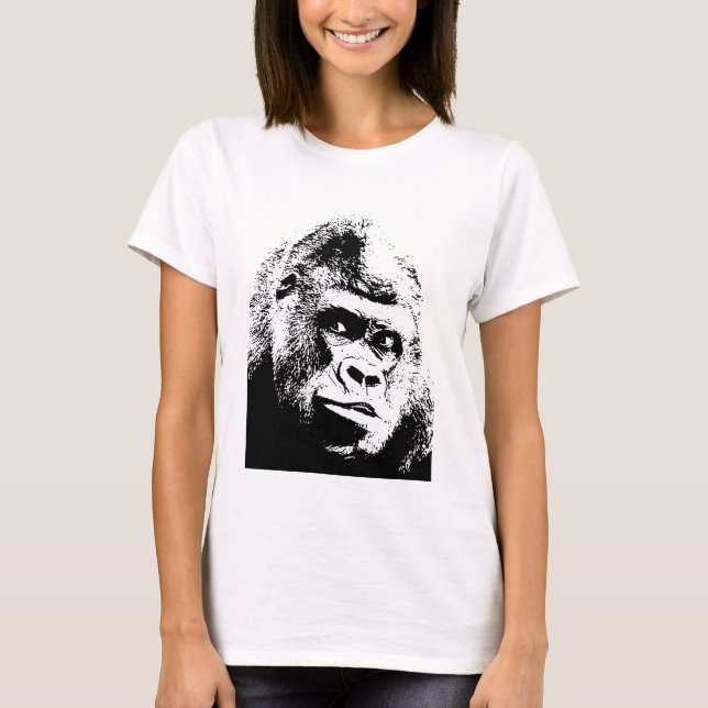 Black White Pop Art Gorilla T-Shirt (Front)