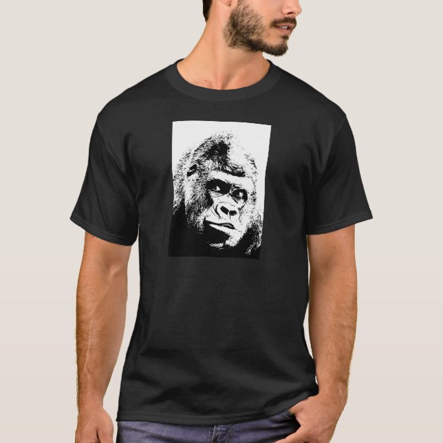 Black White Pop Art Gorilla T-Shirt (Front)