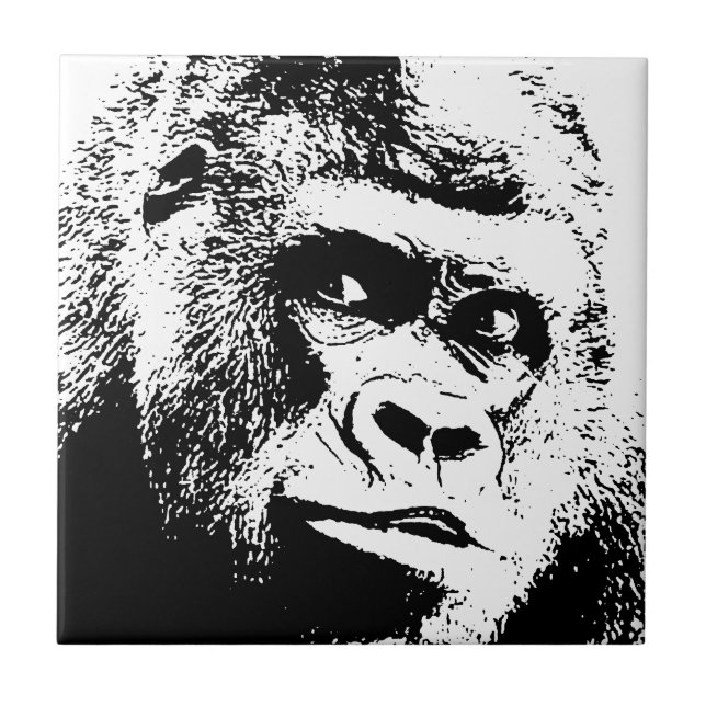 Black White Pop Art Gorilla Tile (Front)