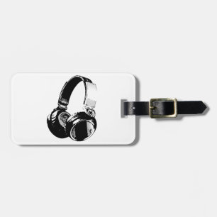 Black & White Pop Art Headphone Luggage Tag
