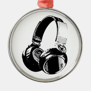 Black & White Pop Art Headphone Metal Tree Decoration