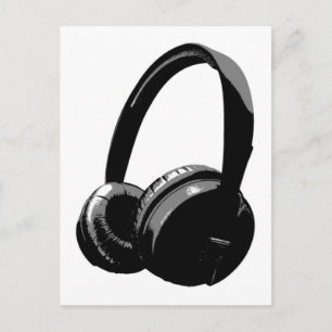 Black & White Pop Art Headphone Postcard