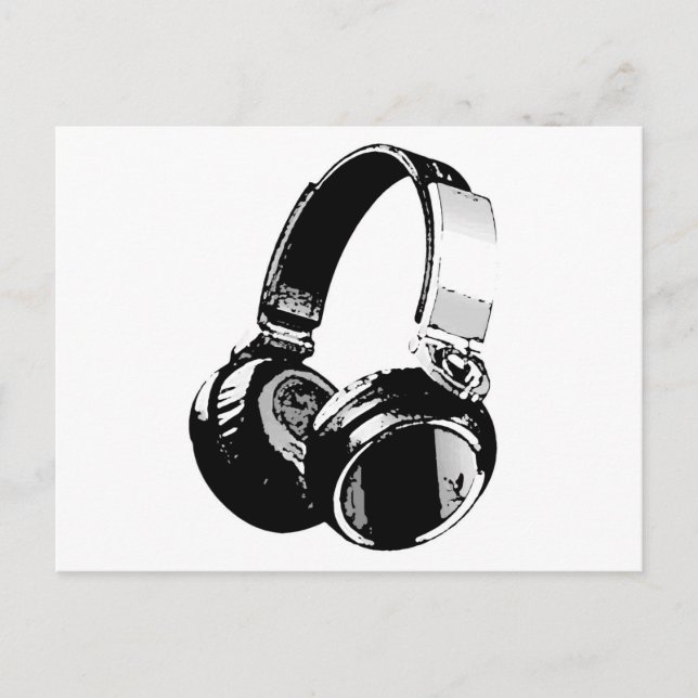Black & White Pop Art Headphone Postcard (Front)