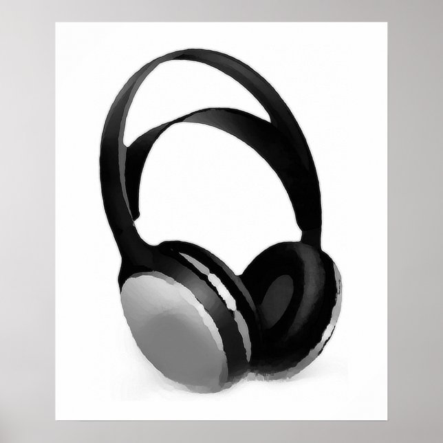 Black White Pop Art Headphone Poster (Front)