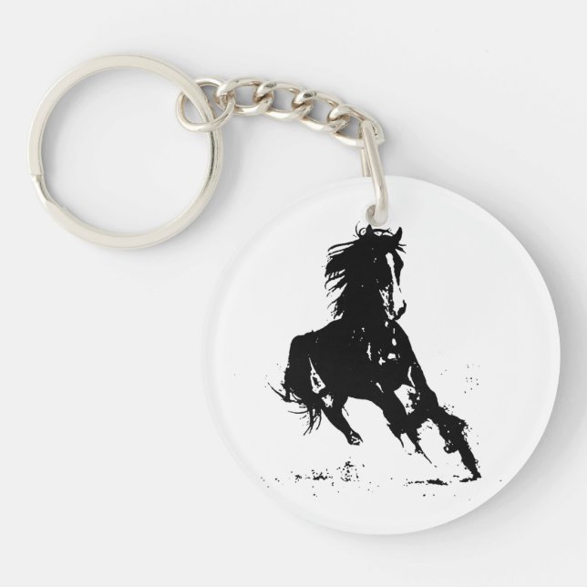 Black & White Pop Art Horse Key Ring (Front)