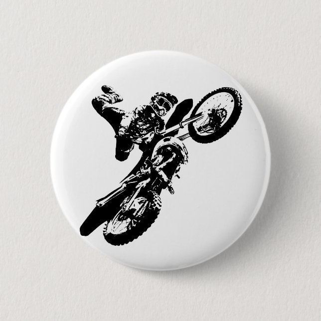 Black White Pop Art Motocross Motorcyle Sport 6 Cm Round Badge (Front)