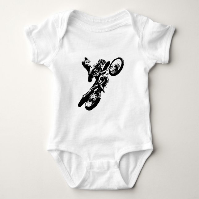 Black White Pop Art Motocross Motorcyle Sport Baby Bodysuit (Front)