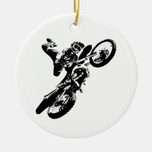 Black White Pop Art Motocross Motorcyle Sport Ceramic Tree Decoration