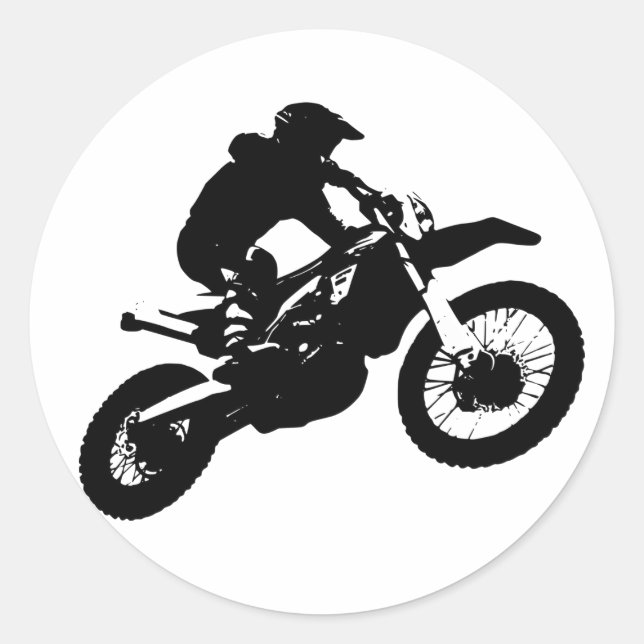 Black White Pop Art Motocross Motorcyle Sport Classic Round Sticker (Front)