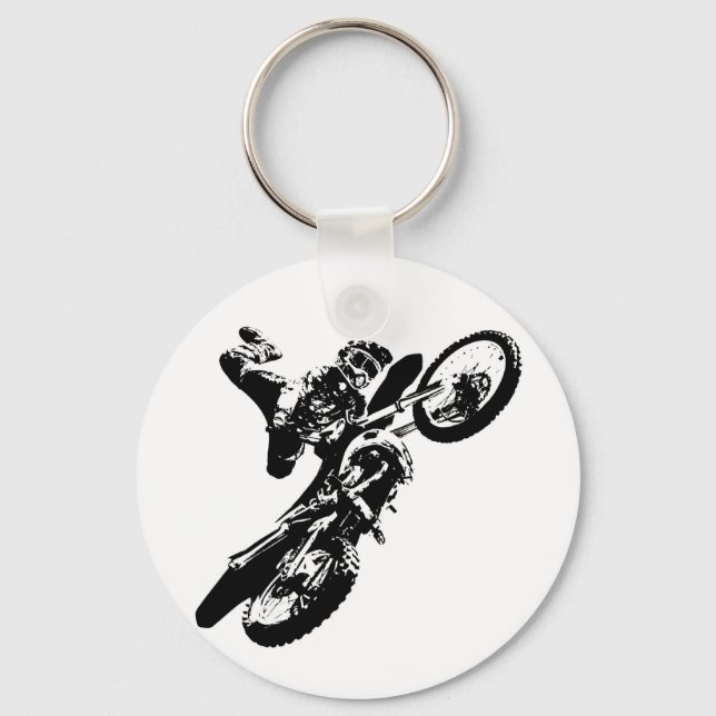 Black White Pop Art Motocross Motorcyle Sport Key Ring (Front)