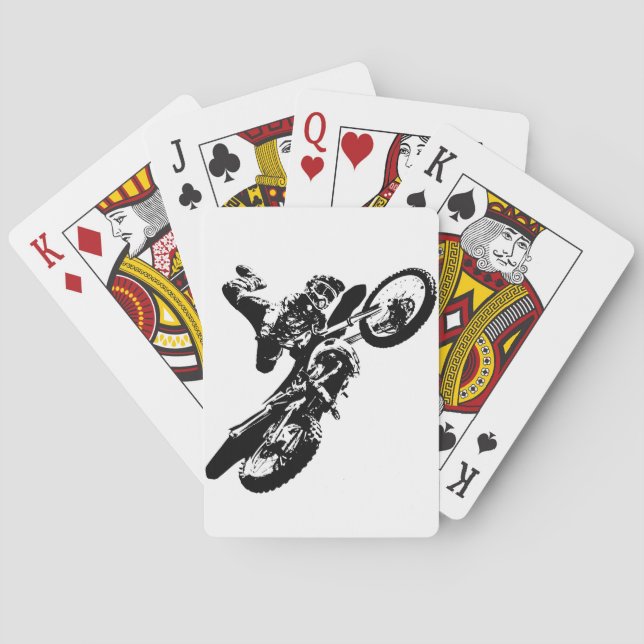 Black White Pop Art Motocross Motorcyle Sport Playing Cards (Back)