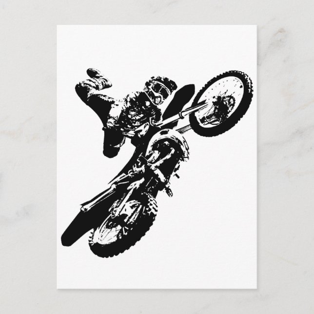 Black White Pop Art Motocross Motorcyle Sport Postcard (Front)
