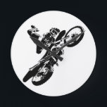 Black White Pop Art Motocross Motorcyle Sport Round Clock<br><div class="desc">Sport Themed Digitally Edited Art - Motocross Poster Print - College Pop Art - Computer Images - The only way to do great work is to love what you do.</div>