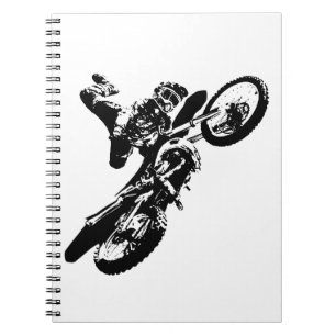 Black White Pop Art Motocross Motorcyle Sport Spiral Notebook
