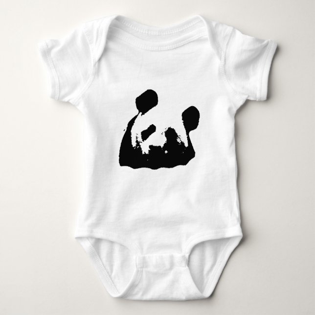Black White Pop Art Panda Baby Bodysuit (Front)