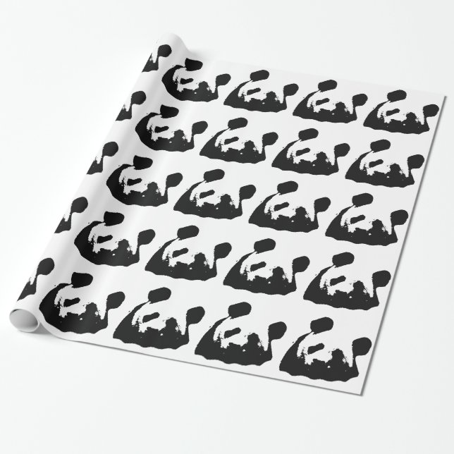 Black White Pop Art Panda Wrapping Paper (Unrolled)
