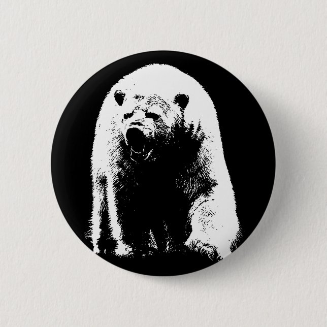 Black & White Pop Art Polar Bear 6 Cm Round Badge (Front)