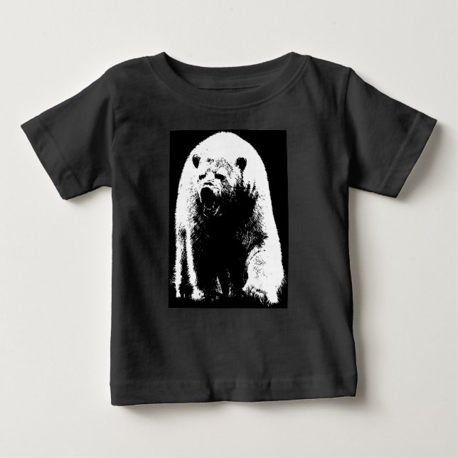 Black & White Pop Art Polar Bear Baby T-Shirt (Front)