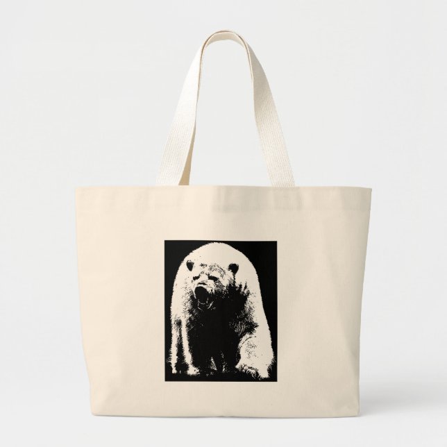 Black & White Pop Art Polar Bear Large Tote Bag (Front)