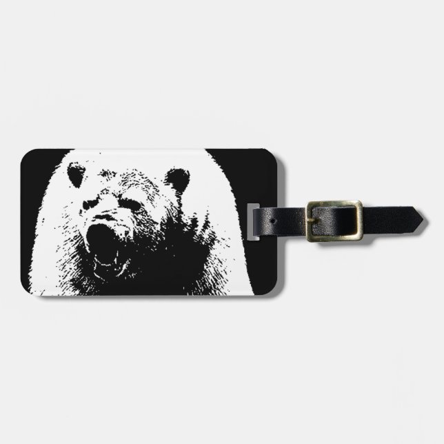 Black & White Pop Art Polar Bear Luggage Tag (Front Horizontal)