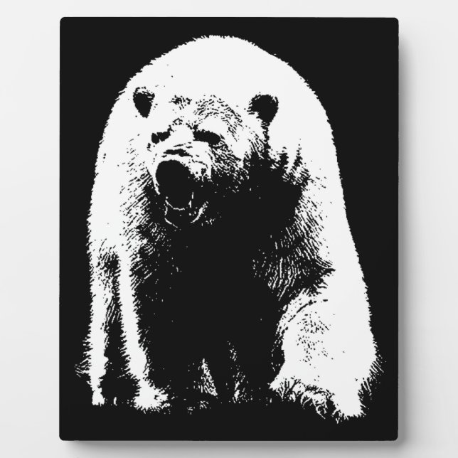Black & White Pop Art Polar Bear Plaque (Front)