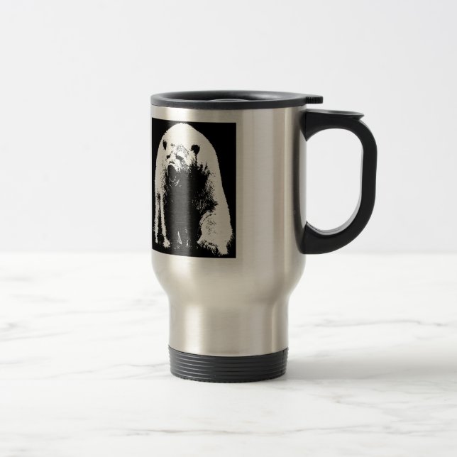 Black & White Pop Art Polar Bear Travel Mug (Right)