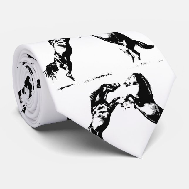Black White Pop Art Rearing Horses Tie (Rolled)
