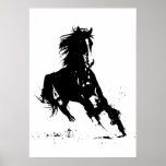 Black White Pop Art Running Horse Silhouette Poster<br><div class="desc">Black White Pop Art Running Horse Silhouette / Digital Animal / Horse Art - Horse Head Artwork</div>