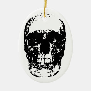 Black & White Pop Art Skull Ceramic Tree Decoration