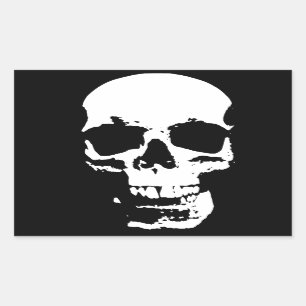 Black & White Pop Art Skull Rectangular Sticker