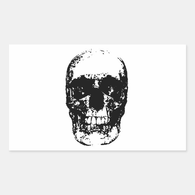 Black & White Pop Art Skull Rectangular Sticker (Front)