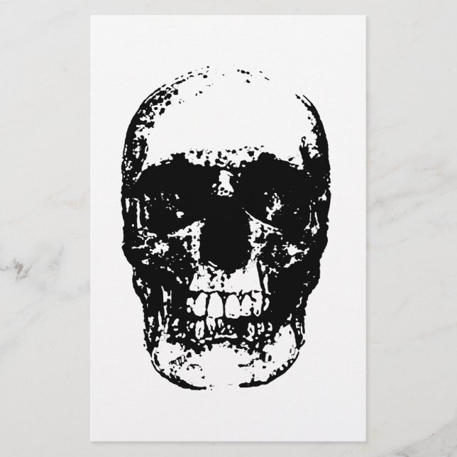 Black & White Pop Art Skull Stationery (Front)