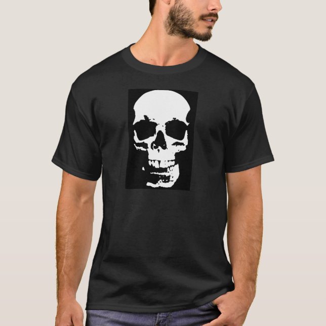 Black & White Pop Art Skull Stylish Cool T-Shirt (Front)