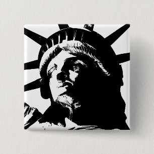 Black & White Pop Art Statue of Liberty 15 Cm Square Badge