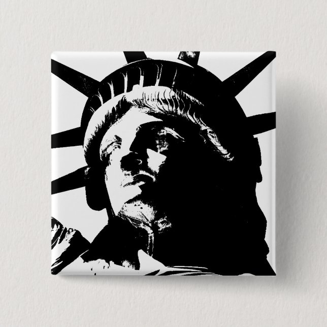 Black & White Pop Art Statue of Liberty 15 Cm Square Badge (Front)