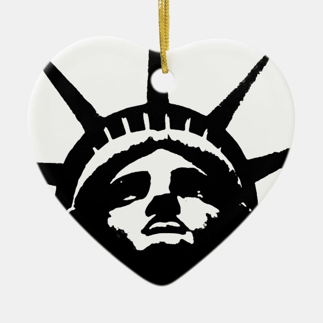 Black & White Pop Art Statue of Liberty Ceramic Tree Decoration (Front)