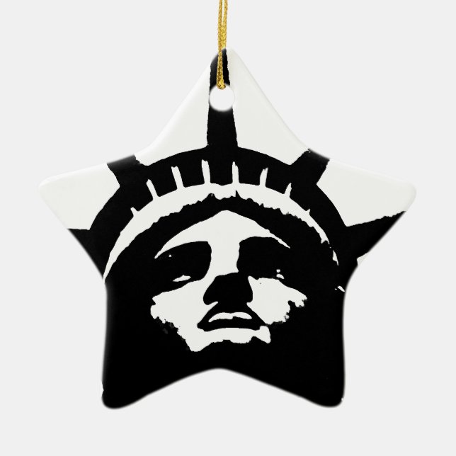 Black & White Pop Art Statue of Liberty Ceramic Tree Decoration (Front)
