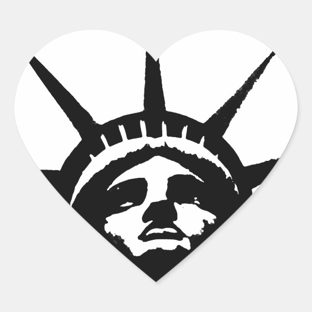 Black & White Pop Art Statue of Liberty Heart Sticker (Front)