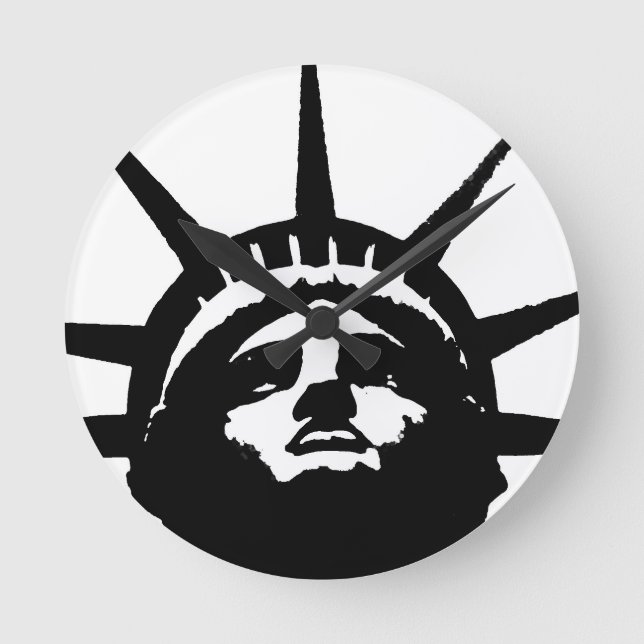 Black & White Pop Art Statue of Liberty Round Clock (Front)