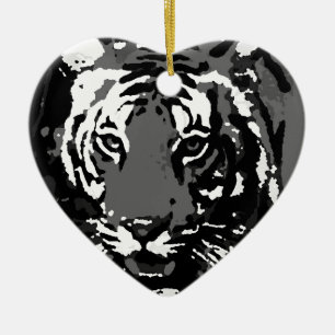Black White Pop Art Tiger Ceramic Tree Decoration