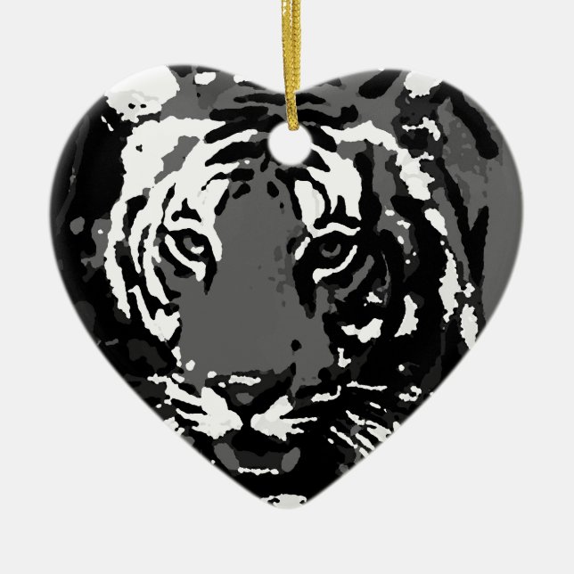 Black White Pop Art Tiger Ceramic Tree Decoration (Front)