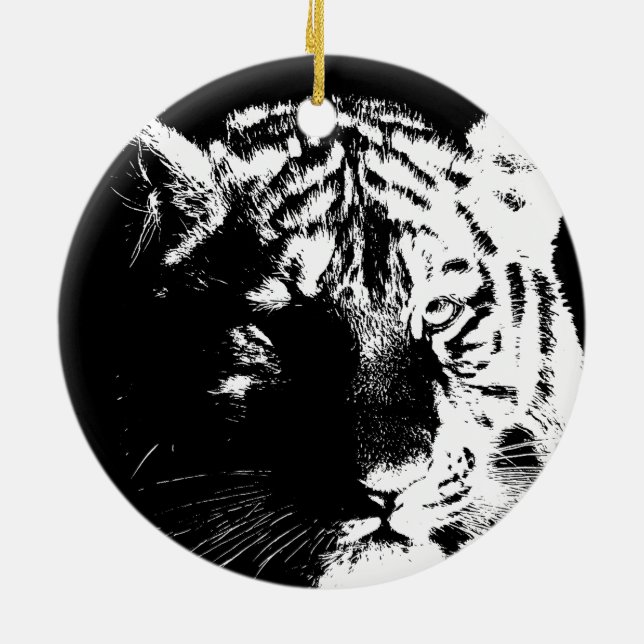 Black & White Pop Art Tiger Ceramic Tree Decoration (Back)