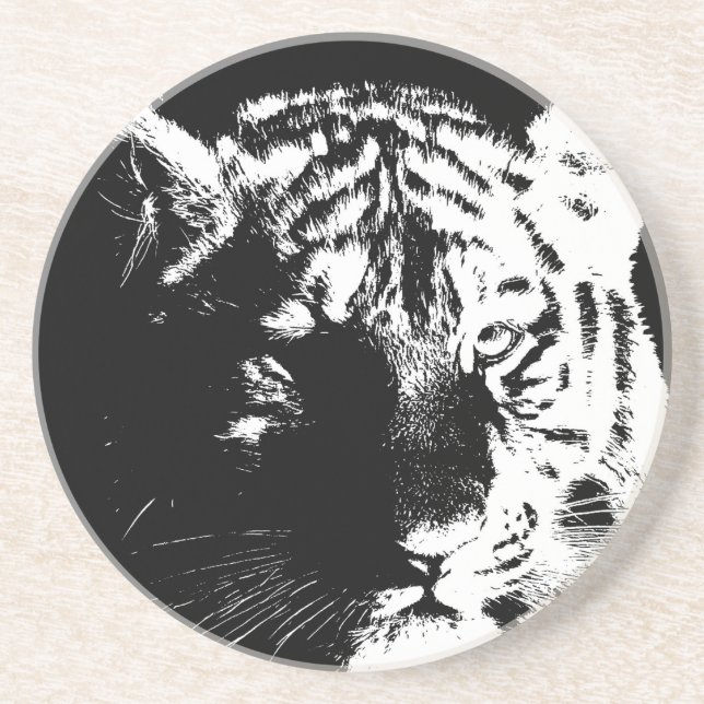 Black & White Pop Art Tiger Coaster (Front)