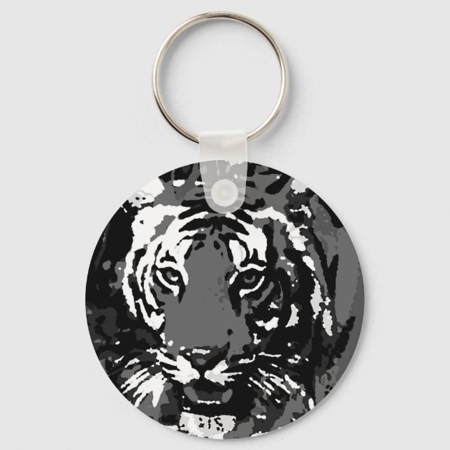 Black White Pop Art Tiger Key Ring (Front)