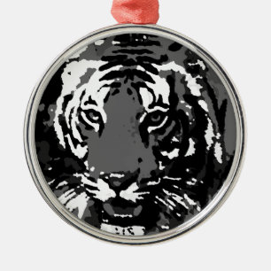 Black White Pop Art Tiger Metal Tree Decoration