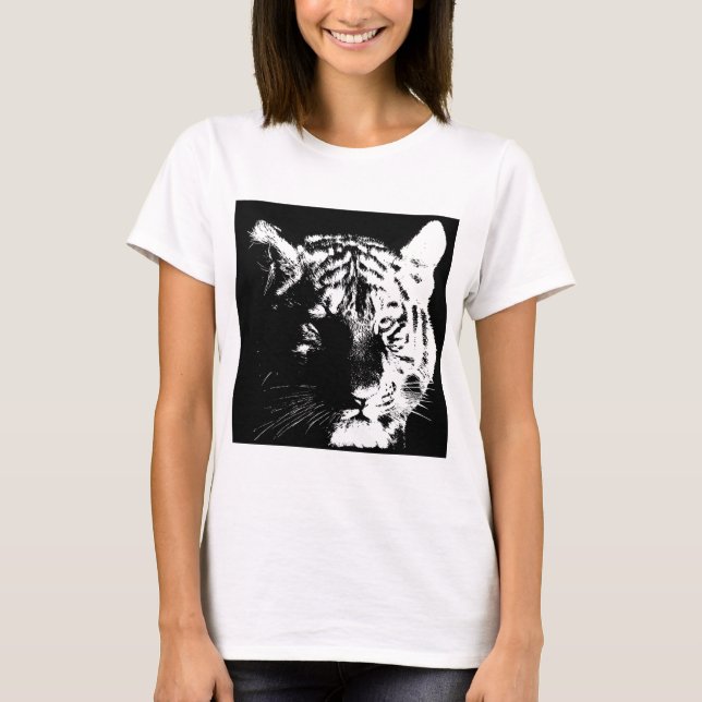 Black & White Pop Art Tiger T-Shirt (Front)