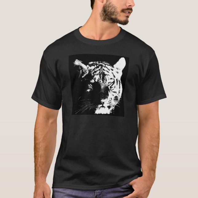 Black & White Pop Art Tiger T-Shirt (Front)