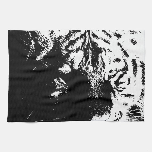 Black & White Pop Art Tiger Tea Towel (Horizontal)