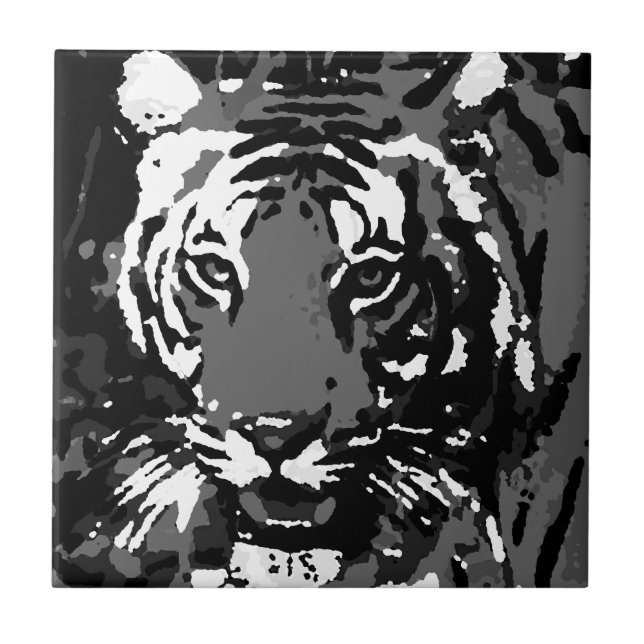Black White Pop Art Tiger Tile (Front)
